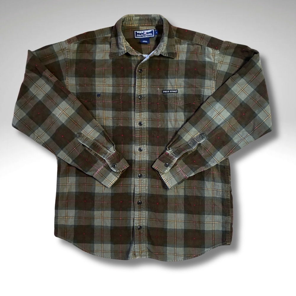 Polo Sport Ralph Lauren Plaid Flannel Shirt Olive Brown Men’s